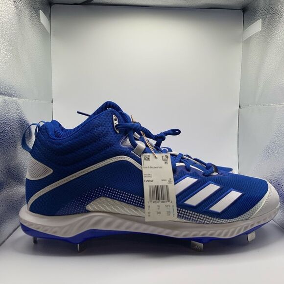 Adidas Icon 6 Bounce Mid Mens Metal Baseball Cleats Blue‎ White FV9357 NEW Sz 17 - Picture 1 of 9